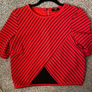 Red crop top with front mesh triangle detail